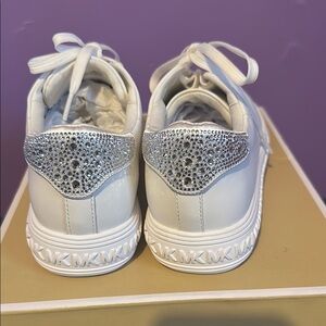 Michael Kors White Leather Platform Sneakers with MK Logo Trim
